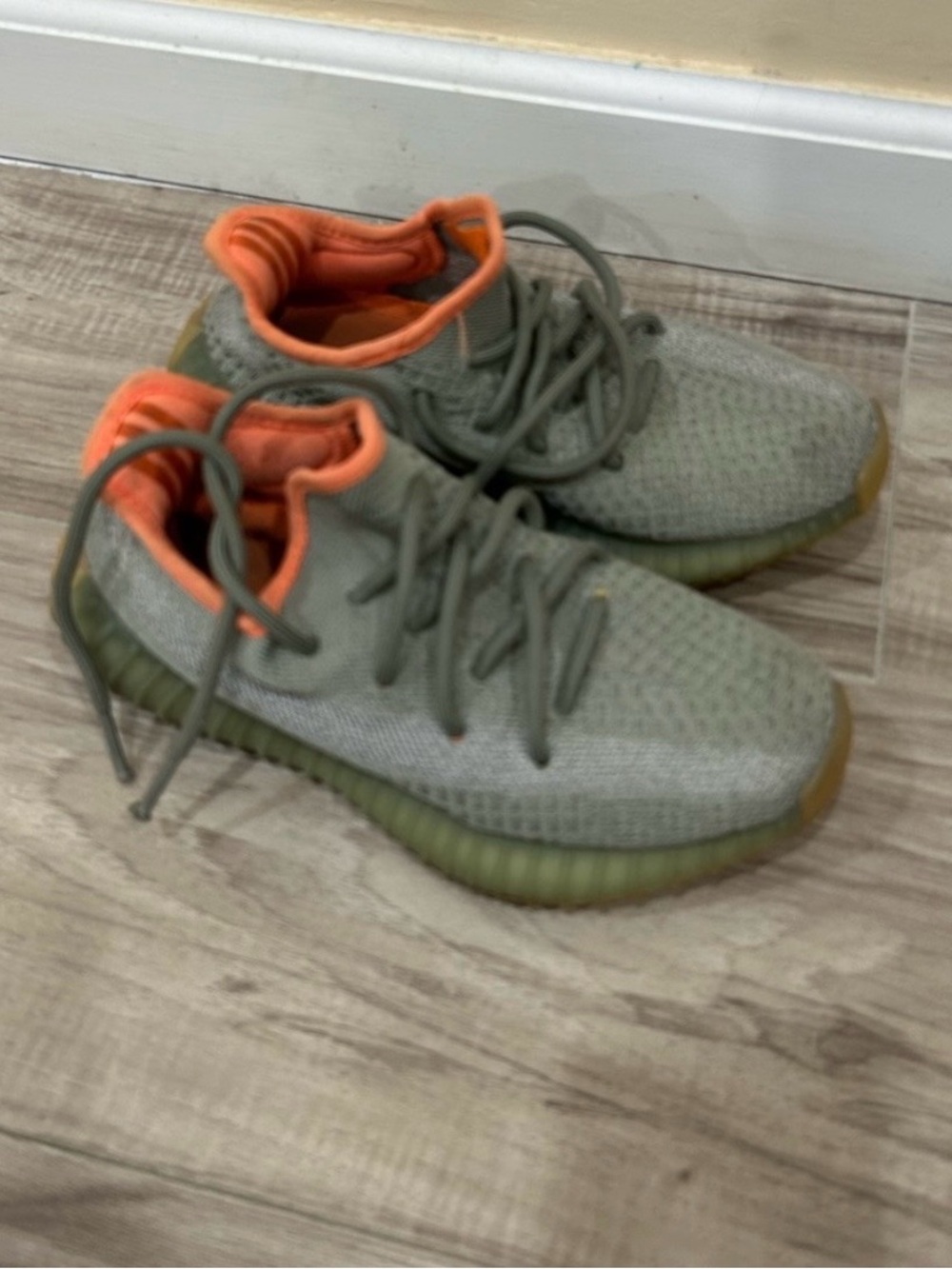 Final Sale adidas Olive Green Knit Sneakers with Orange Collar